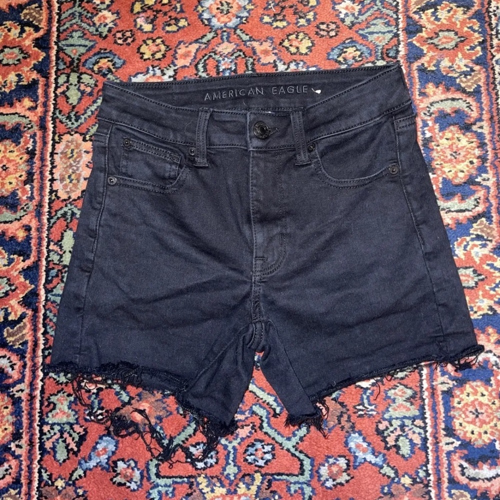 American Eagle Shorts Sz 2 Womens Super Stretch High Rise Shortie Black Cut Off